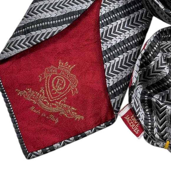 ERVÉ JACQUES Black/Silver Striped Geometric Silk LUXURY Tie ITALY - Picture 4 of 7